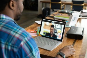 Candidate on screen for an online interview